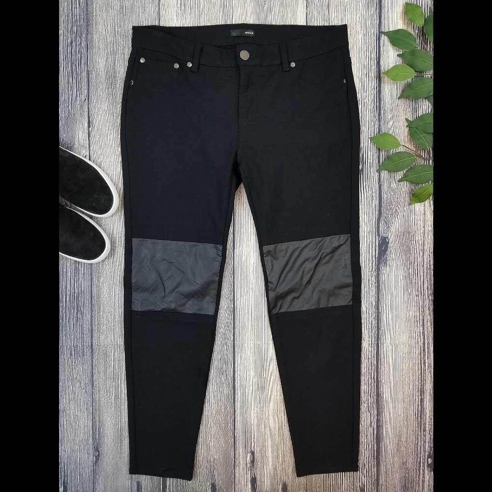 Aqua Vegan Faux Leather Knee Moto Pants